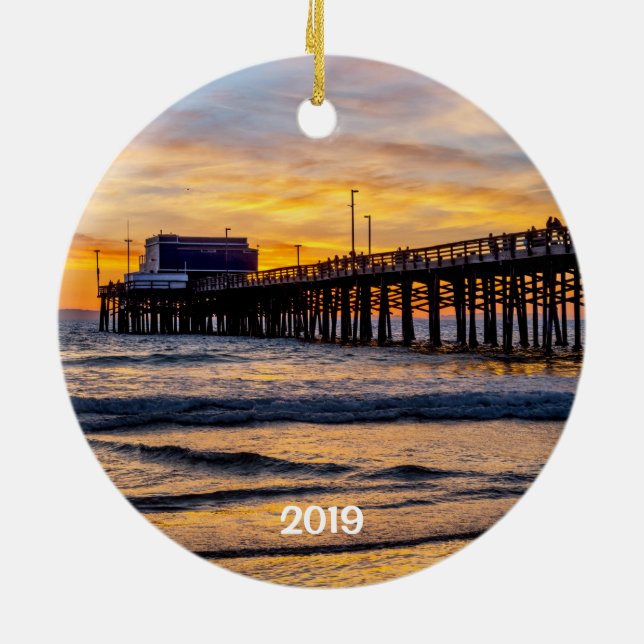 Newport's Balboa Pier 2 rund Keramik Ornament (Hinten)