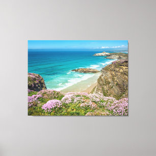 Newquay Beach in North Cornwall wilde Blume Klippe Leinwanddruck