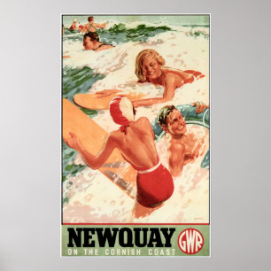 NEWQUAY English Cornish Coast GWR Railway Travel Poster