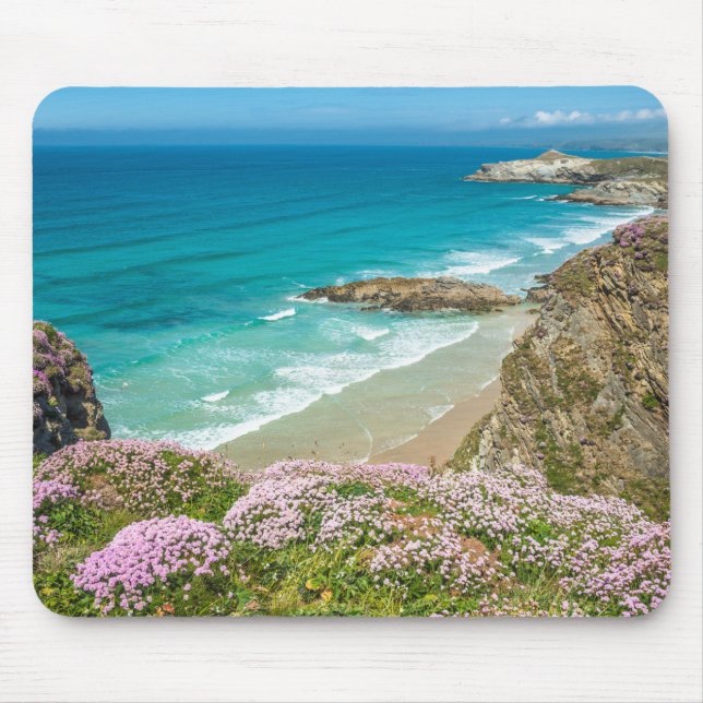 Newquay Strand in North Cornwall wilde Blume Klipp Mousepad (Vorne)