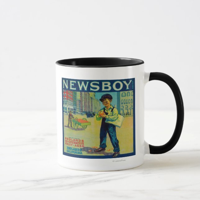 Newsboy Orange LabelRedlands, CA Tasse (Rechts)