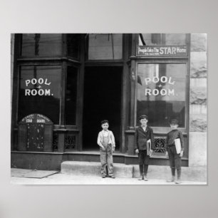 Newsies Outside A Pool Room - St. Louis - 1910 Poster