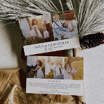 Newsletter "Modern Chic Foto Collage" Feiertagskarte<br><div class="desc">Diese moderne schicke Weihnachts-Newsletter-Urlaubskarte aus dem Foto ist der ideale Begrüßungsort für einen stilvollen Urlaub. Dieses einfache Boho-Design zeichnet sich durch klassische, raffinierte Kalligraphie in minimalistischem Schwarz und Weiß aus. Personalisieren Sie die Karte mit 5 Fotos (2 vorne und 3 hinten), Familienname, Vornamen und Jahr. Geben Sie auf der Kartenrückseite...</div>