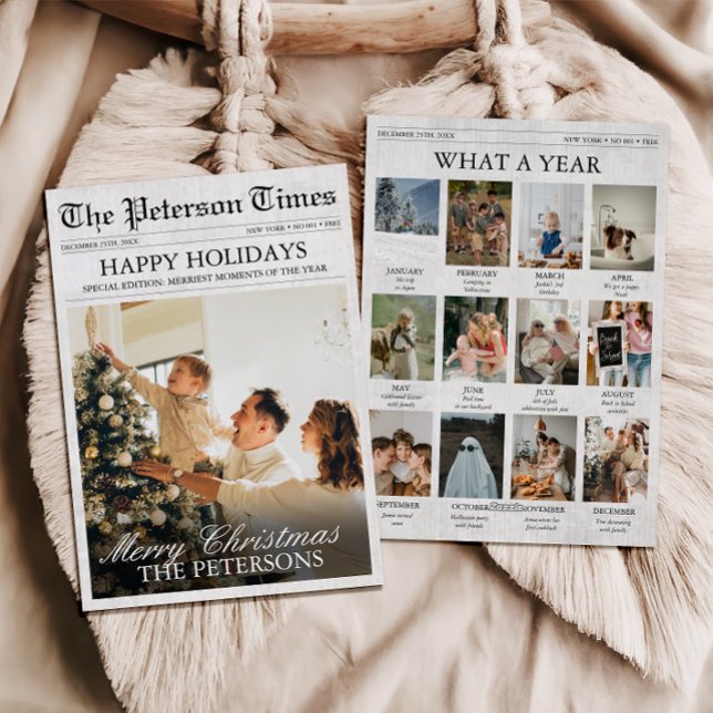 Newsletter Zeitung Weihnachten Was für ein Jahr Fo (What a Year Christmas Card, Year in Review, Family Newsletter, Photo Family Holiday Card Newspaper)