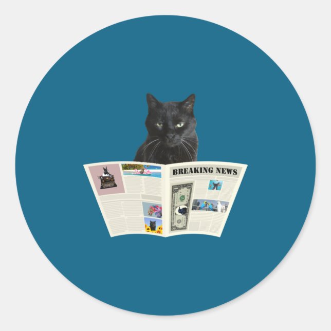 Newspaper Breaking News Black Cat Au Journal  Runder Aufkleber (Vorderseite)