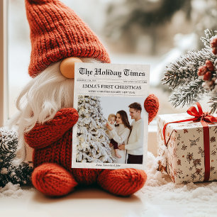 Newspaper First Christmas Baby Family Foto Einziga Feiertagskarte