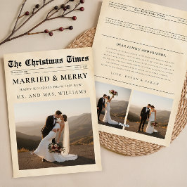 Newspaper Merry & Married Newlywed Photo Christmas Feiertagskarte