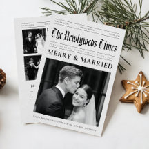Newspaper Newlywed Black and White Photo Christmas