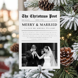 Newspaper Newlywed Black & White Photo Christmas Feiertagskarte