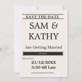 Newspaper Save the Date Card – Vintage & Unique We Einladung