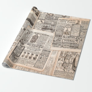 Newspaper seiten with antique advertising. Woman’s Geschenkpapier