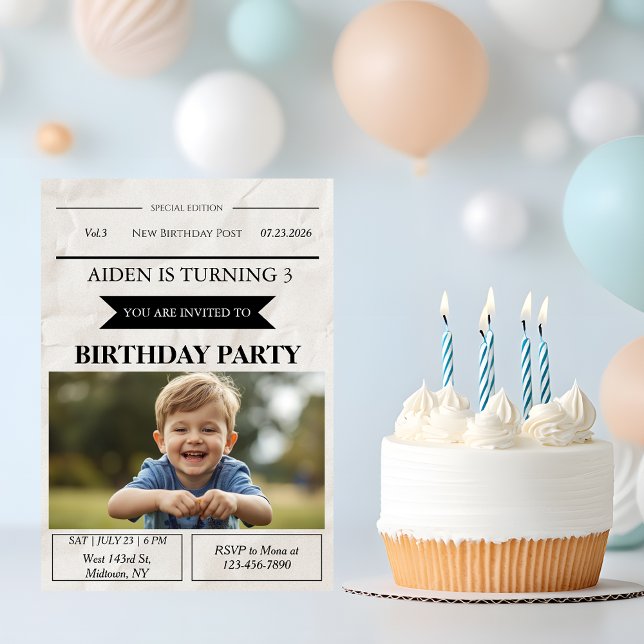 Newspaper Style Custom Photo Birthday Einladung (Von Creator hochgeladen)