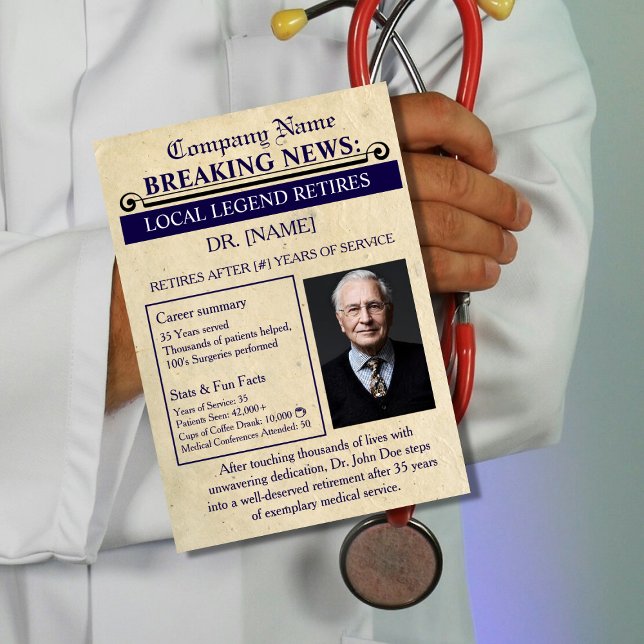 Newspaper Style Doctor Retirement Card | Custom Postkarte (Von Creator hochgeladen)