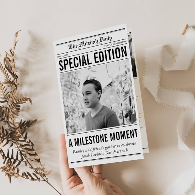 Newspaper Style Mitzvah Program Small Folded Paper Flyer (Von Creator hochgeladen)