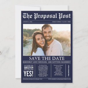 Newspaper Style Navy Blue Save the Date Foto
