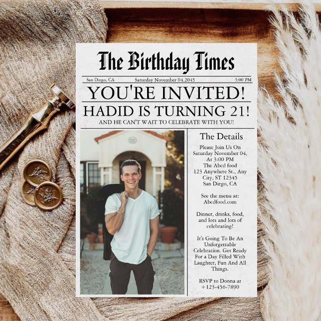 Newspaper Unique Fun Foto 21. Geburtstag Party Einladung (Von Creator hochgeladen)