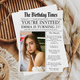 Newspaper Unique Fun Foto 21. Geburtstag Party Einladung