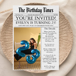 Newspaper Unique Fun Foto 23. Geburtstagsparty Einladung