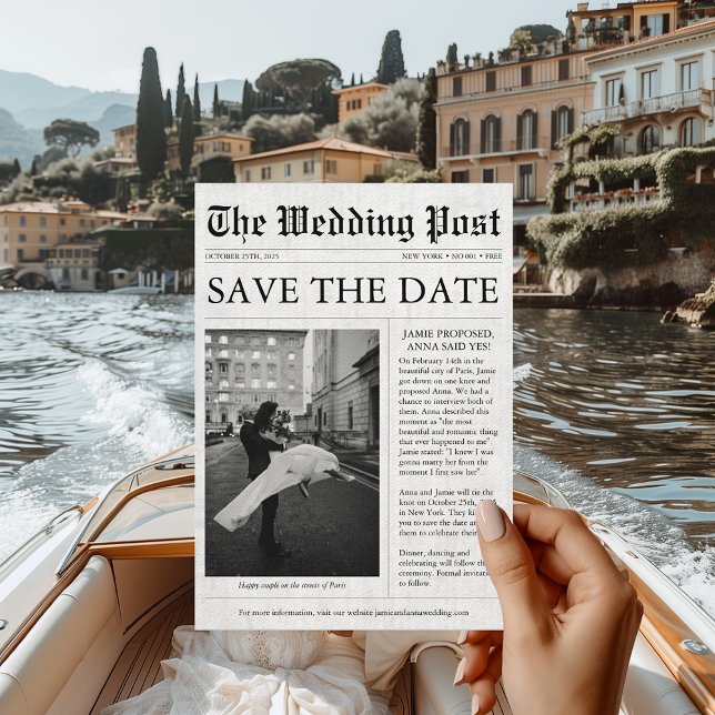 Newspaper Unique Fun Foto Save the Date Hochzeit I Einladung (Engagement Announcement Newspaper Save the Date)