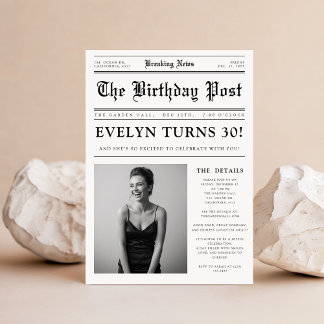 Newspaper Unique Fun Photo 30th Birthday Party Einladung