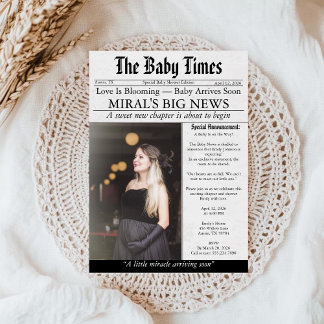 Newspaper Unique Fun Photo aesthetic Baby Shower Einladung