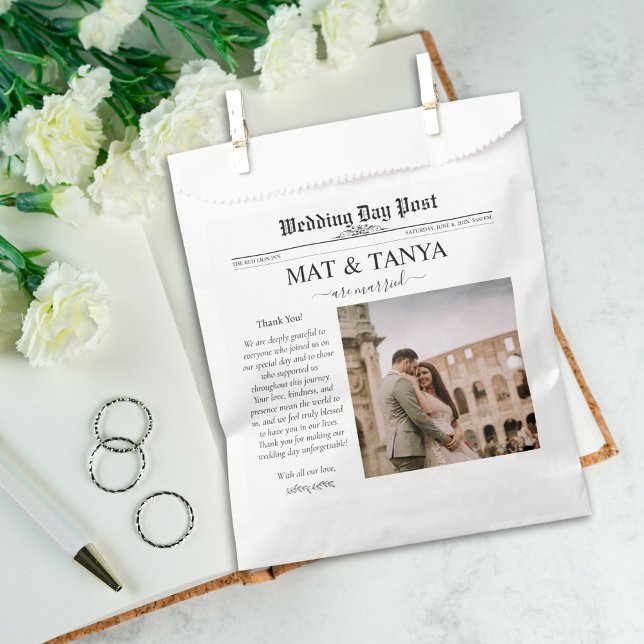 Newspaper Wedding Vielen Dank klassisches Elegant Geschenktütchen (Newspaper Wedding Thank You Classic Elegant Favor Bag)