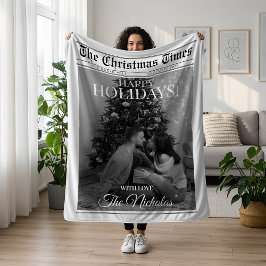 Newspaper What A Year Black White Photo Christmas Fleecedecke