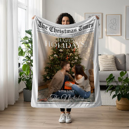 Newspaper What A Year Black White Photo Christmas Fleecedecke