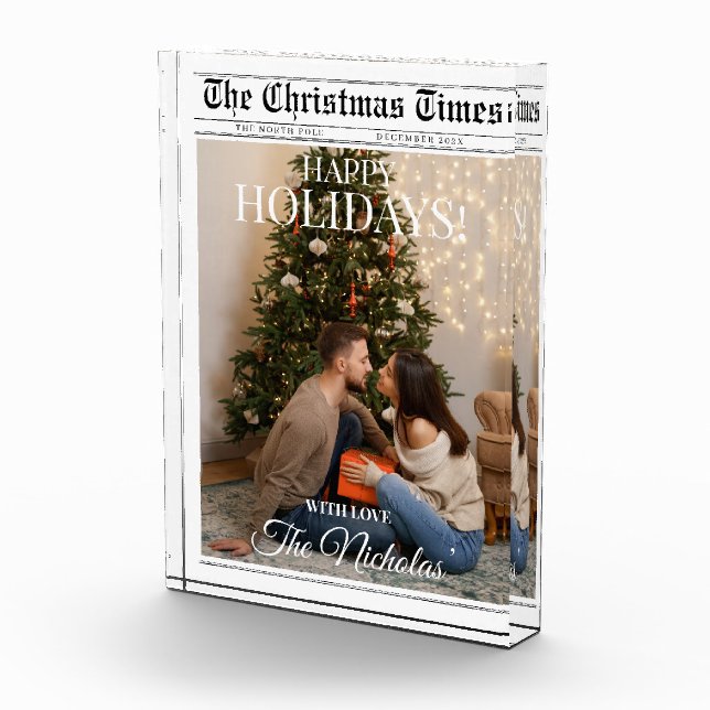 Newspaper What A Year Black White Photo Christmas Fotoblock (Rechts)