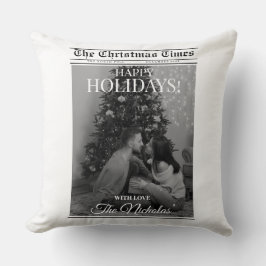 Newspaper What A Year Black White Photo Christmas Kissen