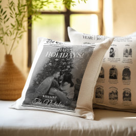 Newspaper What A Year Black White Photo Christmas Kissen