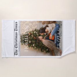 Newspaper What A Year Black White Photo Christmas Strandtuch