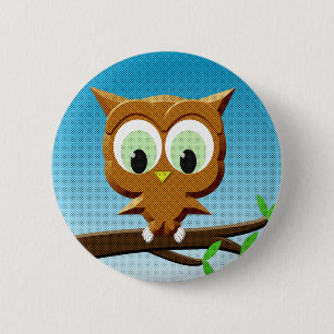 Newsprint Cartoon Owl Button