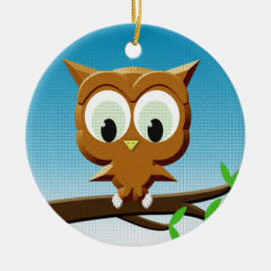 Newsprint Cartoon Owl Keramik Ornament