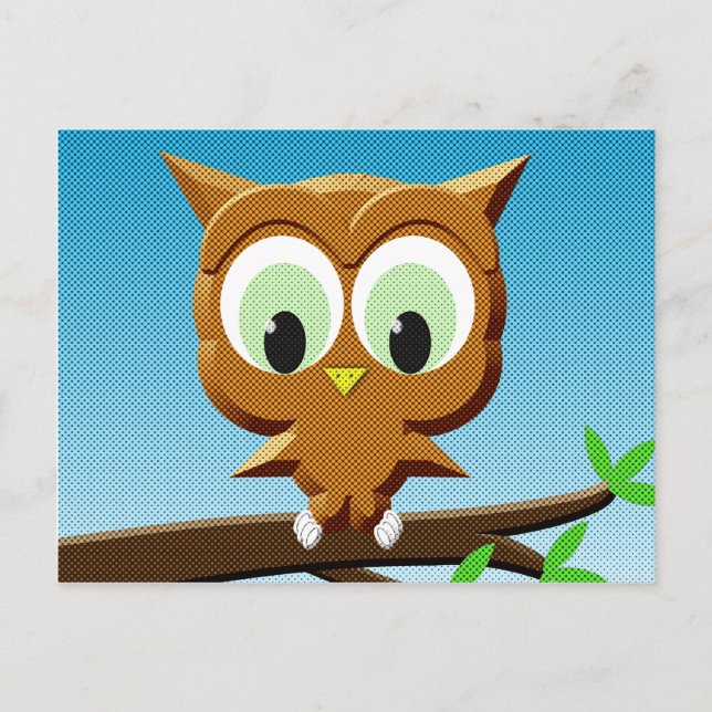 Newsprint Cartoon Owl Postkarte (Vorderseite)
