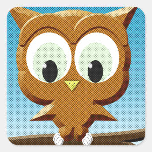 Newsprint Cartoon Owl Quadratischer Aufkleber
