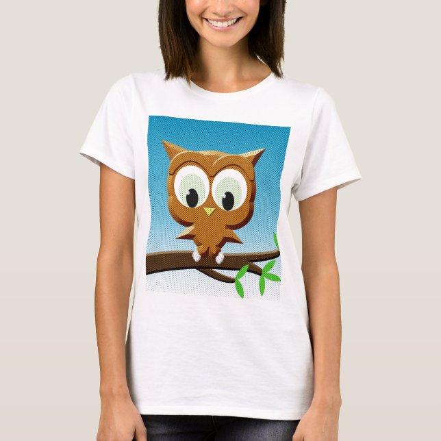 Newsprint Cartoon Owl T-Shirt (Vorderseite)