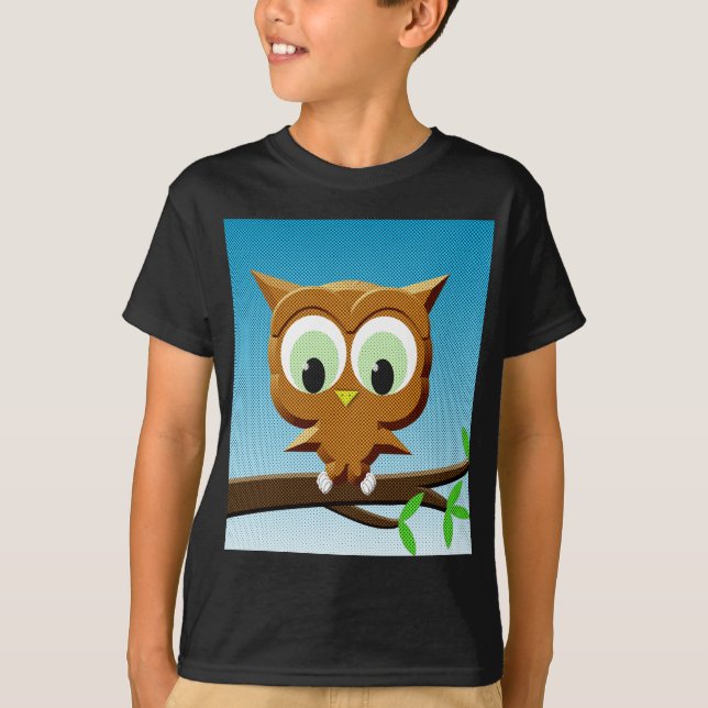 Newsprint Cartoon Owl T-Shirt (Vorderseite)