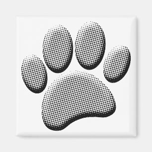 Newsprint Halftone Cartoon Dog Paw Prints Magnet