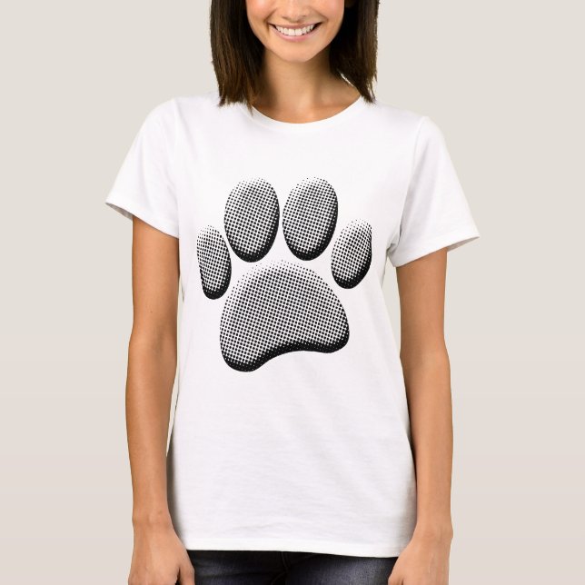 Newsprint Halftone Cartoon Dog Paw Prints T-Shirt (Vorderseite)