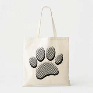 Newsprint Halftone Cartoon Dog Paw Prints Tragetasche