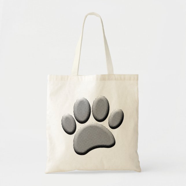 Newsprint Halftones Cartoon Dog Paw Prints Tragetasche (Vorne)