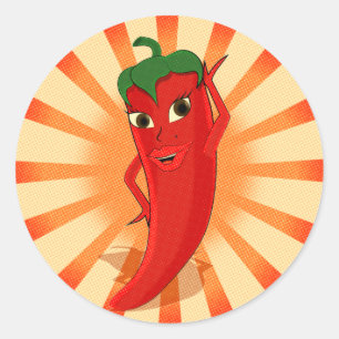 Newsprint halftones Red Pepper Diva Runder Aufkleber