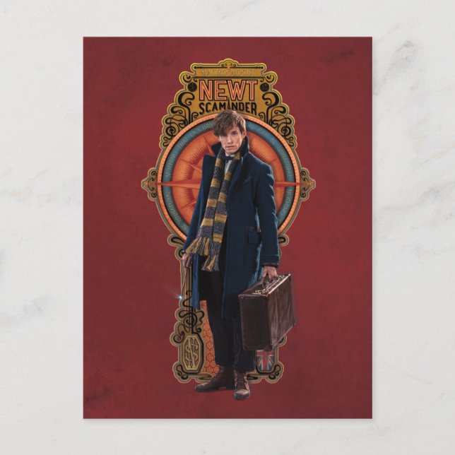 NEWT SCAMANDER™ Stehend Art Nouveau Panel Postkarte (Vorderseite)