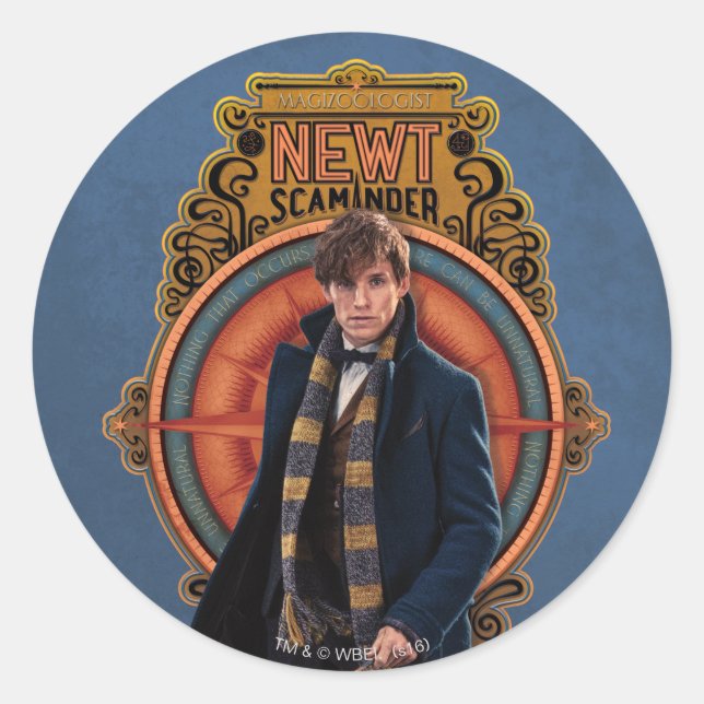 NEWT SCAMANDER™ Walking Art Nouveau Panel Runder Aufkleber (Vorderseite)