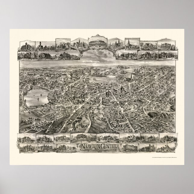 Newton Center, MA Panoramic Map - 1897 Poster (Vorne)