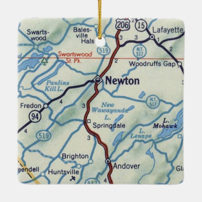 Newton NJ Retro Map Keramikornament (Rückseite)