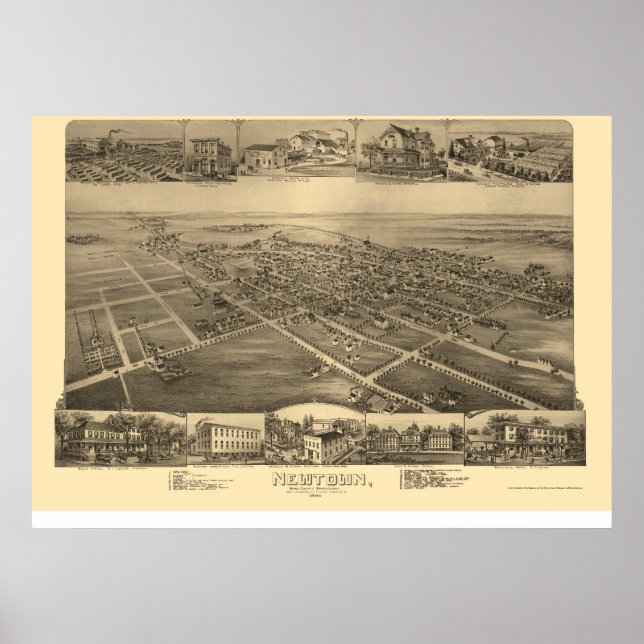 Newtown, PA Panoramic Map - 1893 Poster (Vorne)