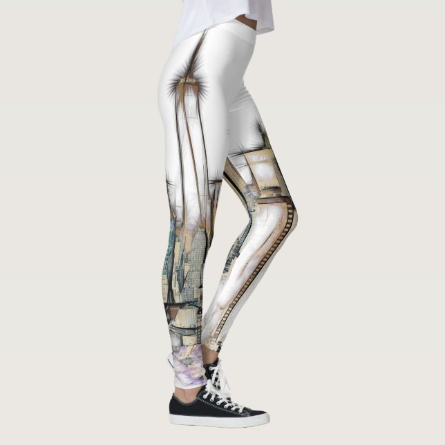 Newyork City Zeichnend Schwarz-Weiß-Skyline Leggings (Rechts)