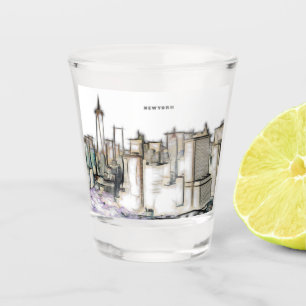 Newyork City Zeichnend Schwarz-Weiß-Skyline Schnapsglas
